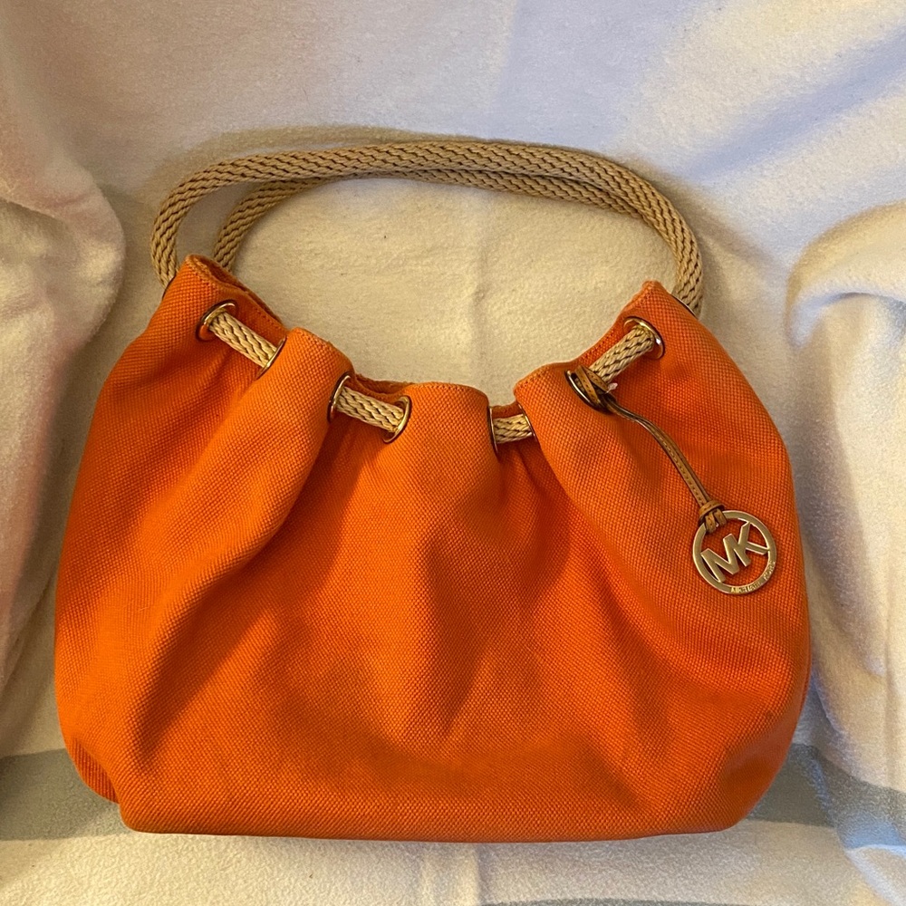 Michael Kors Orange Shoulder Bag with Tan Handles